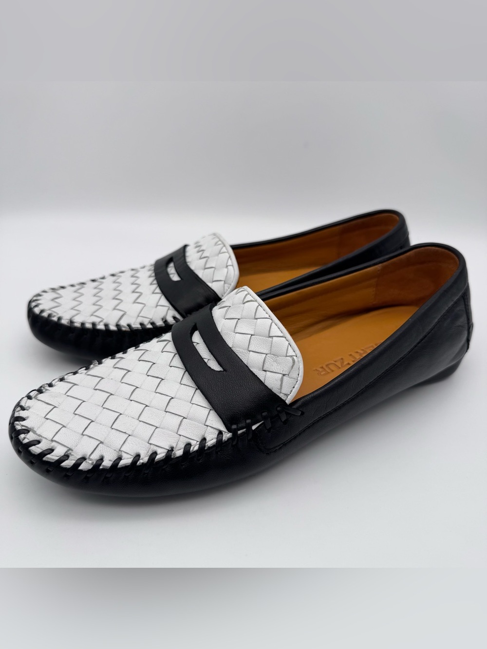 Robert Zur Petra Women's 8.5 M Black White Woven Glove Leather Driving Loafers